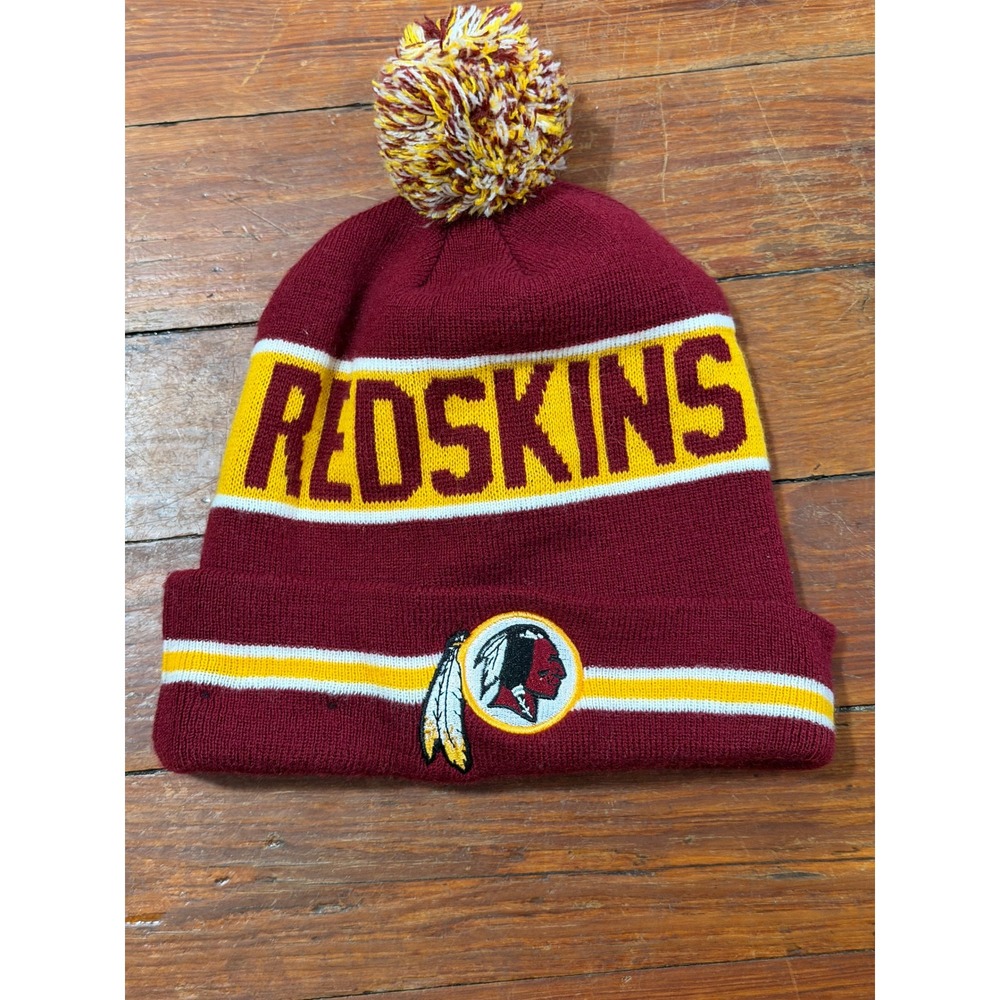 New Era Washington Redskins Beanie Hat Burgundy Gold Knit Pom Cuffed Vintage NFL